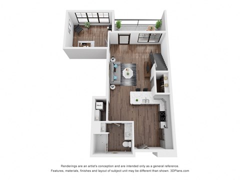 Floor plan for 1 bed, 2 baths, 908 sqft